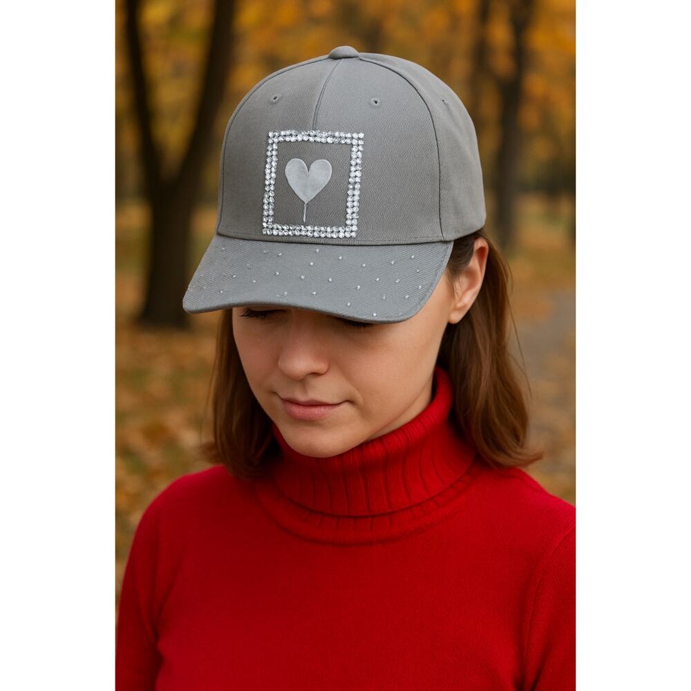 Rhinestone Studded Embroidered Heart Streetwear style Bling Baseball Cap Hat